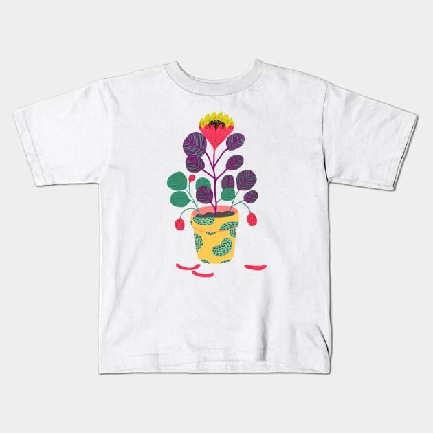 Plant with pink flower Kids T-Shirt by ezrawsmith